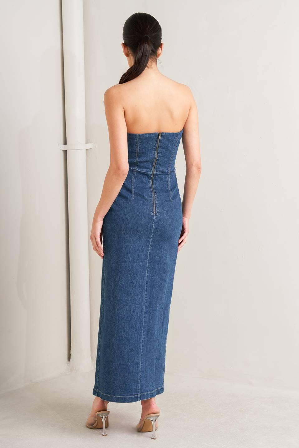 Raw Echo Denim Midi Dress from KADOU Boutique