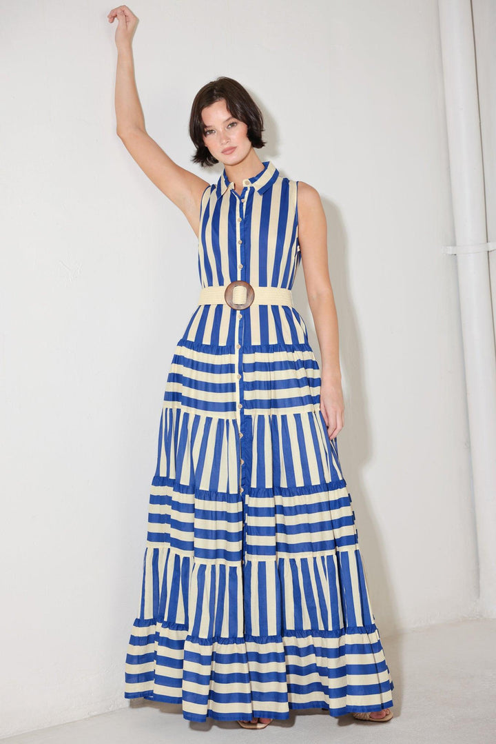 Preorder Sunset Boardwalk Strip Maxi Dress from KADOU Boutique