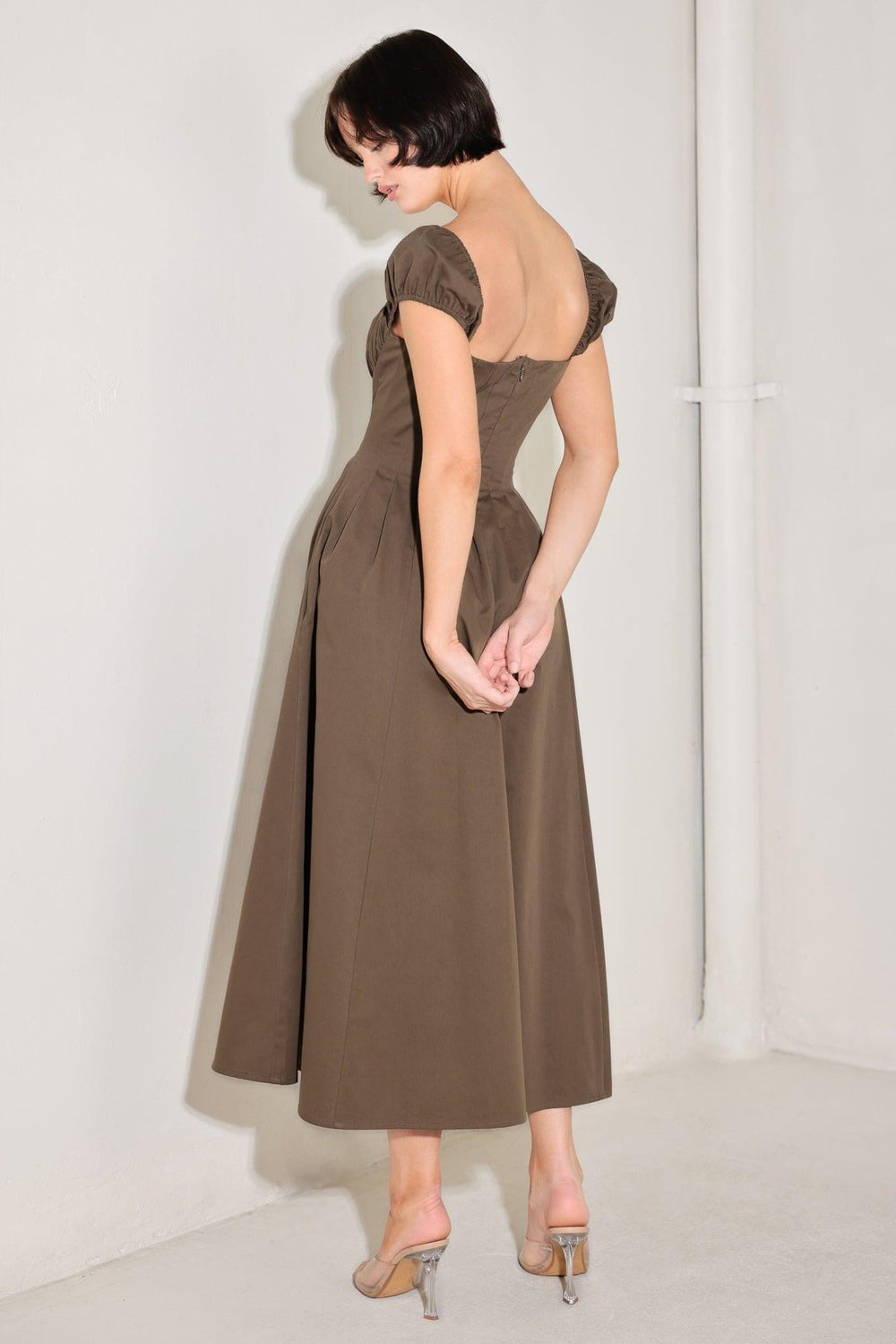 Mocha Muse Moment Woven Midi Dress from KADOU Boutique