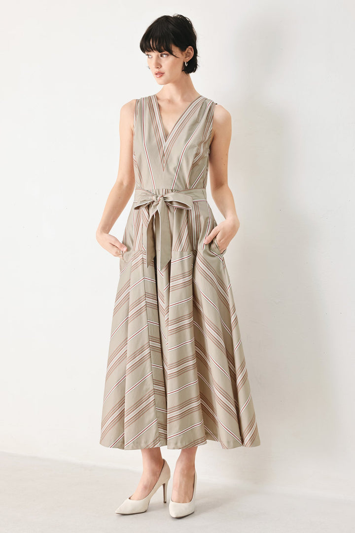 Sweet Stripe Woven Midi Dress from KADOU Boutique