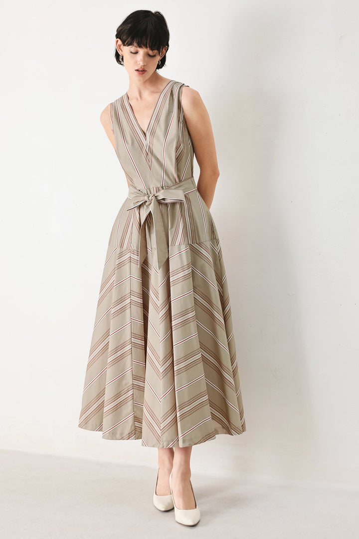 SWEET STRIPE WOVEN MIDI DRESS