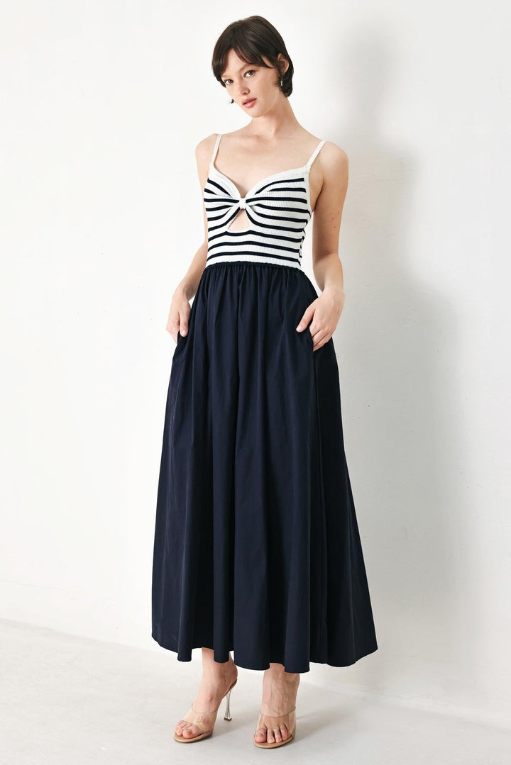 Paris Stripe Cutout Midi Dress from KADOU Boutique