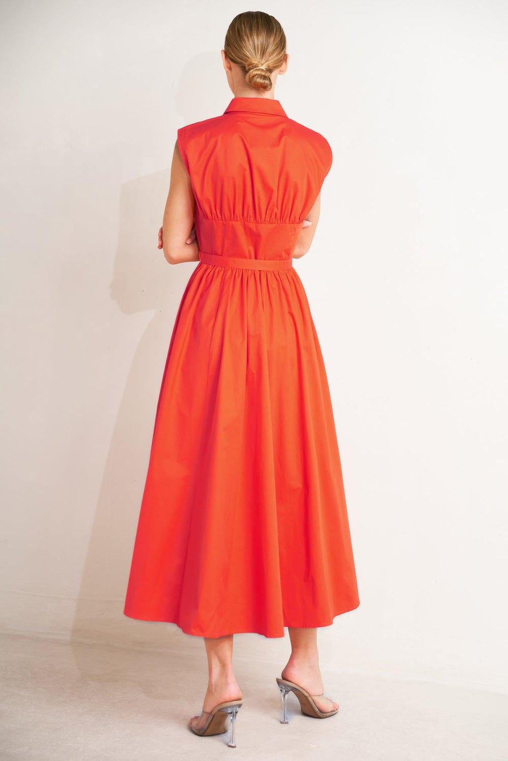 Runway Ready Scarlet Woven Midi Dress from KADOU Boutique