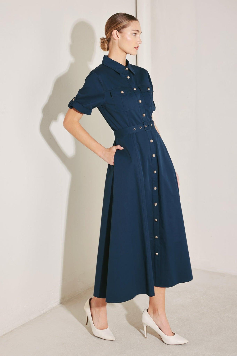 Classic Authority Woven Midi Dress from KADOU Boutique