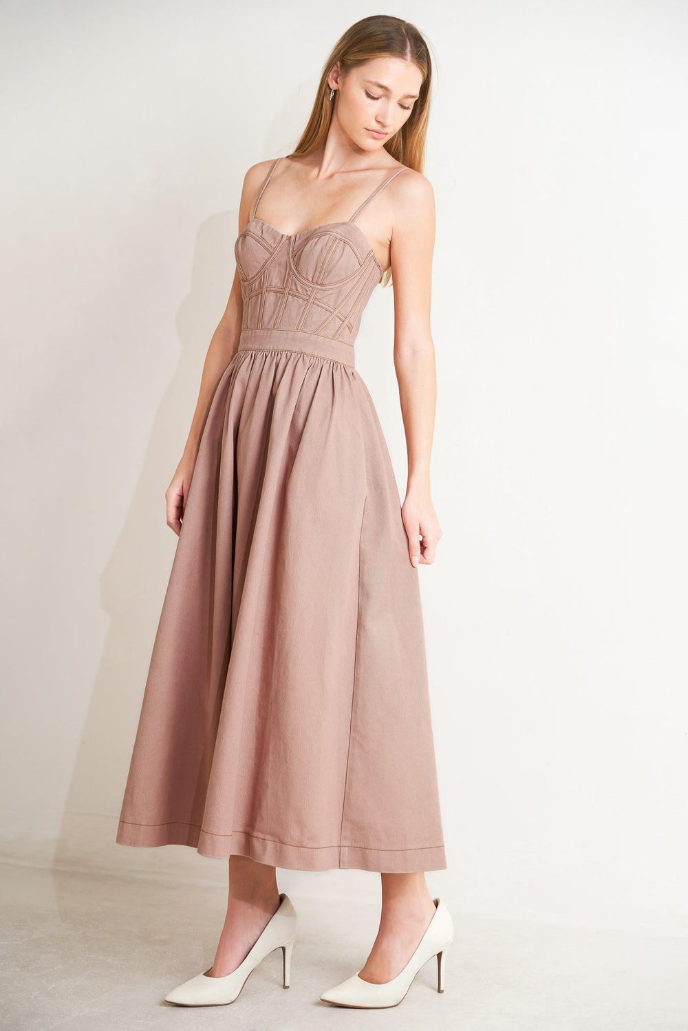 Understated Glam Woven Twill Midi Dress from KADOU Boutique