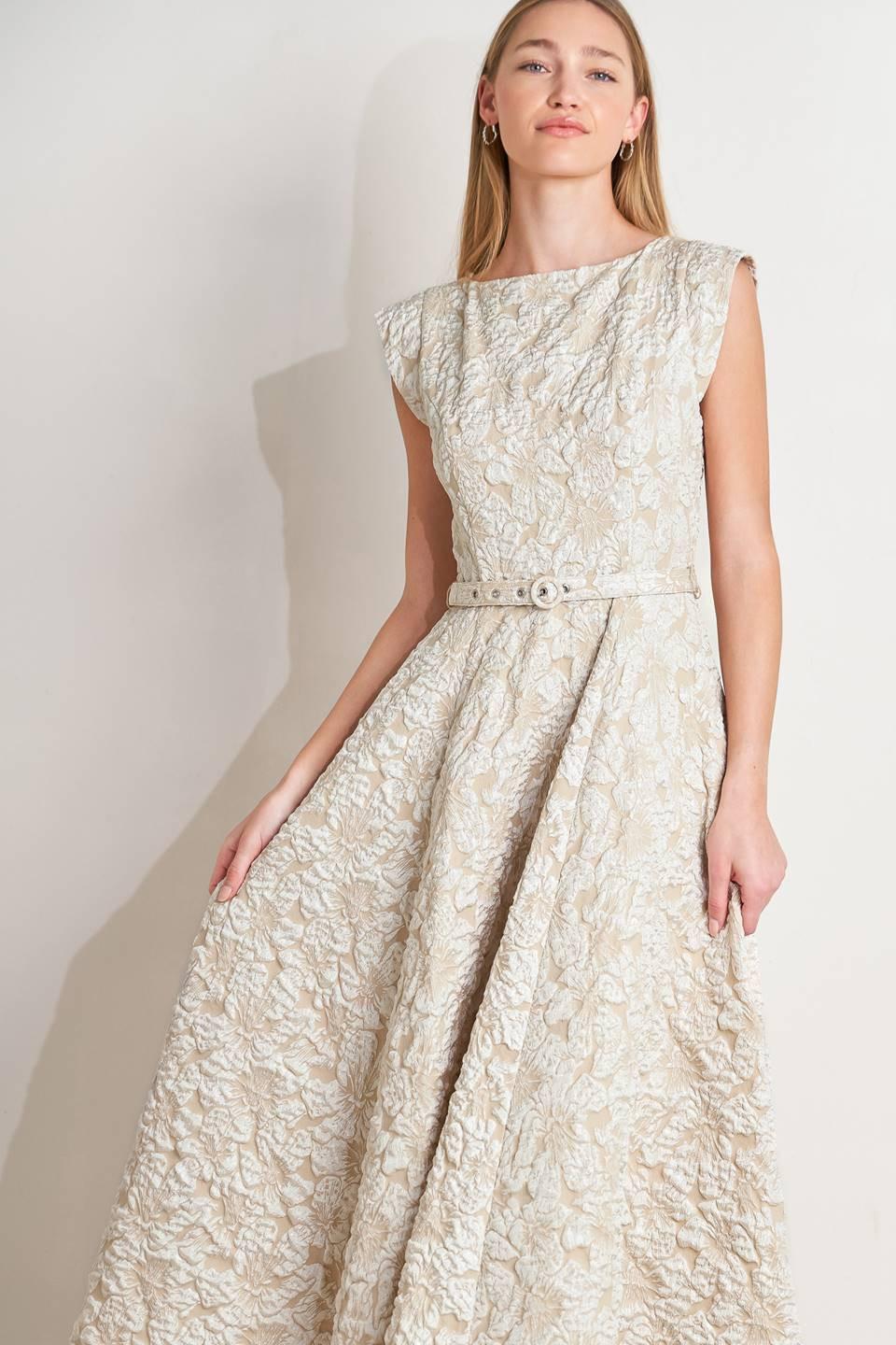 Preorder Statement in Ivory Woven Midi Dress from KADOU Boutique