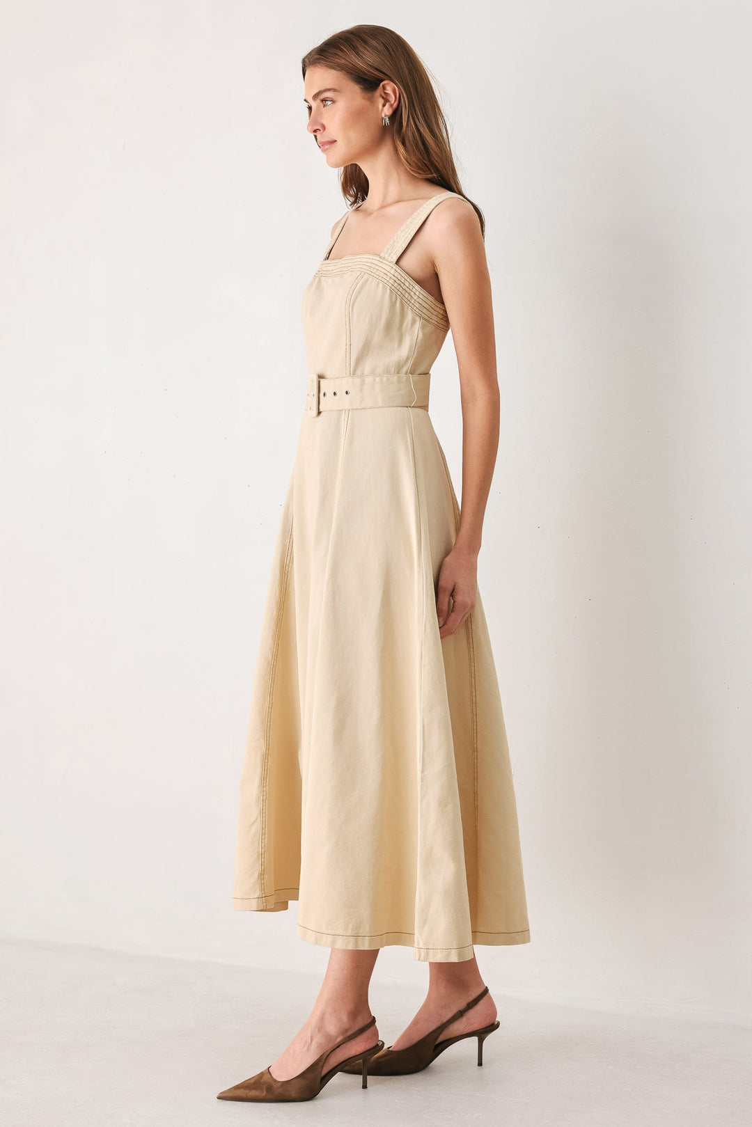ELEVATED NEUTRAL WOVEN MIDI DRESS