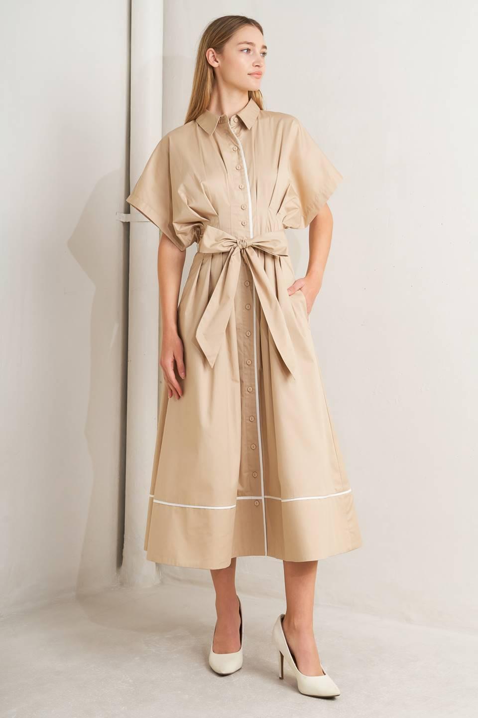 Catch You Later Khaki Woven Midi Dress from KADOU Boutique