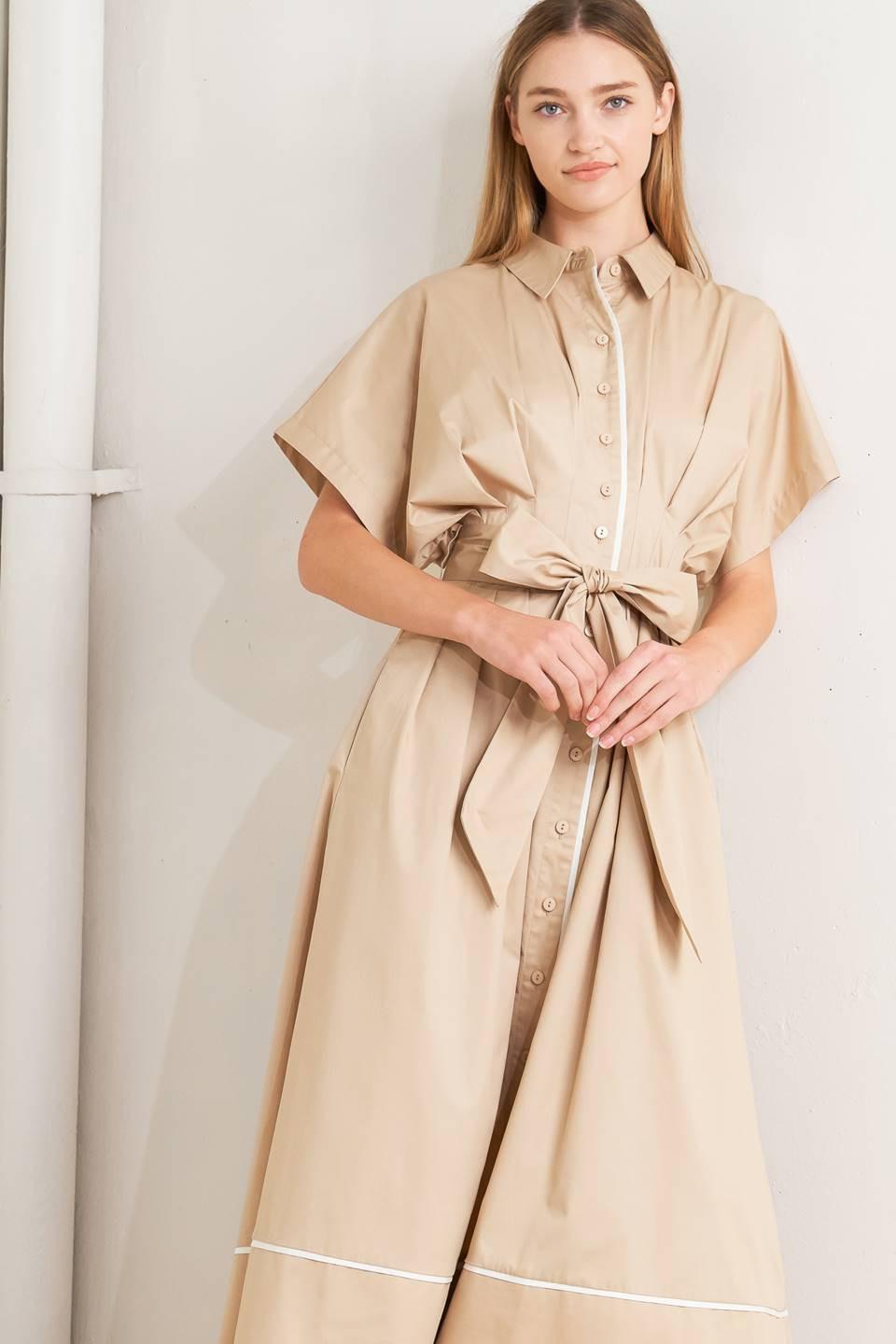 Catch You Later Khaki Woven Midi Dress from KADOU Boutique