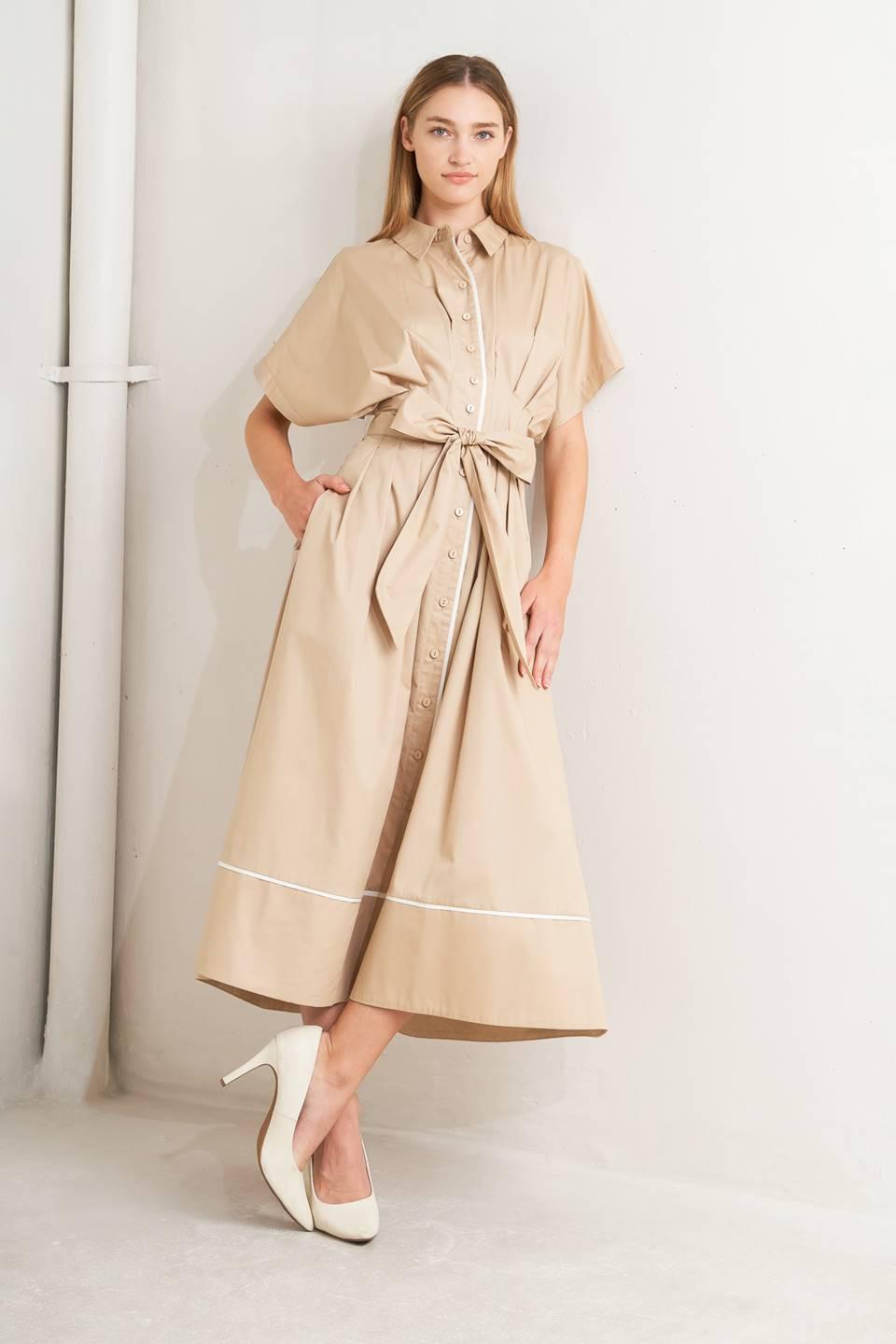 Catch You Later Khaki Woven Midi Dress from KADOU Boutique
