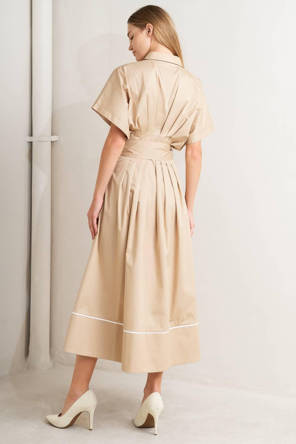 Catch You Later Khaki Woven Midi Dress from KADOU Boutique