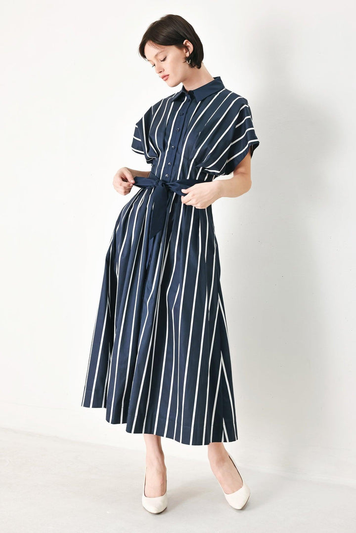 Preorder Pinstripe Story Woven Midi Dress from KADOU Boutique