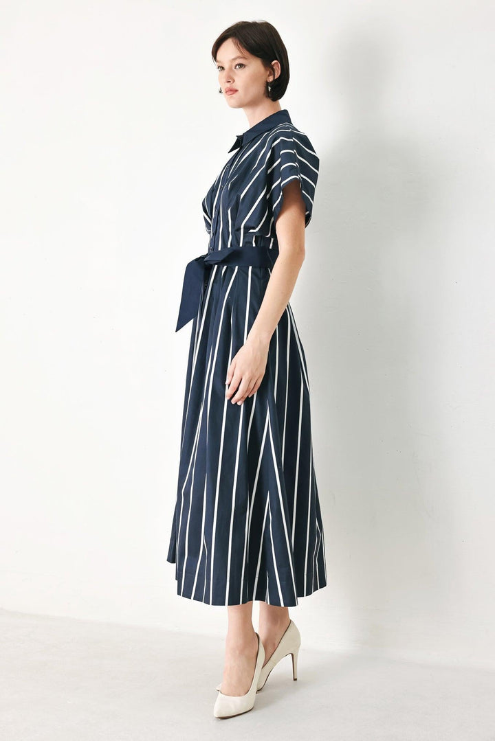 Preorder Pinstripe Story Woven Midi Dress from KADOU Boutique
