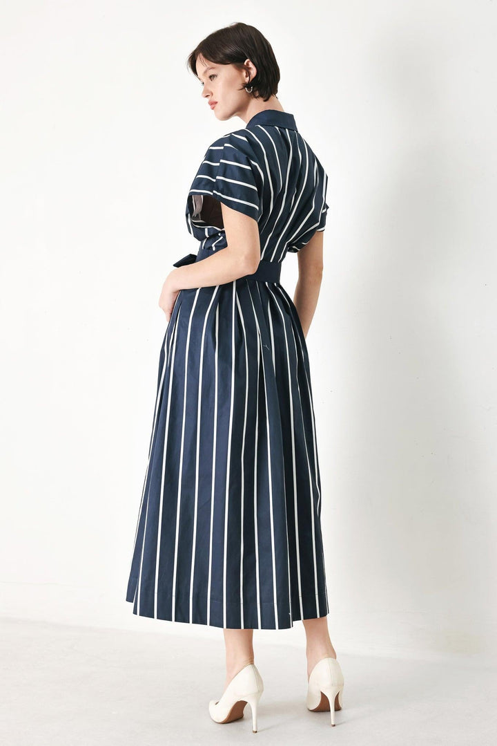 Preorder Pinstripe Story Woven Midi Dress from KADOU Boutique