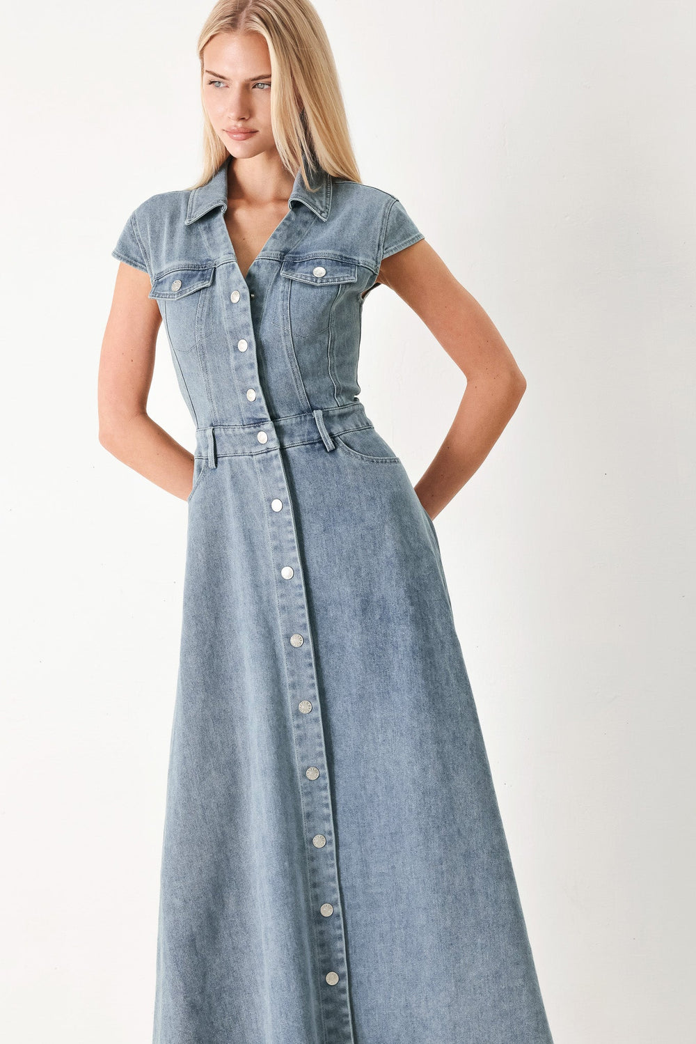Classic Flow Denim Midi Dress from KADOU Boutique