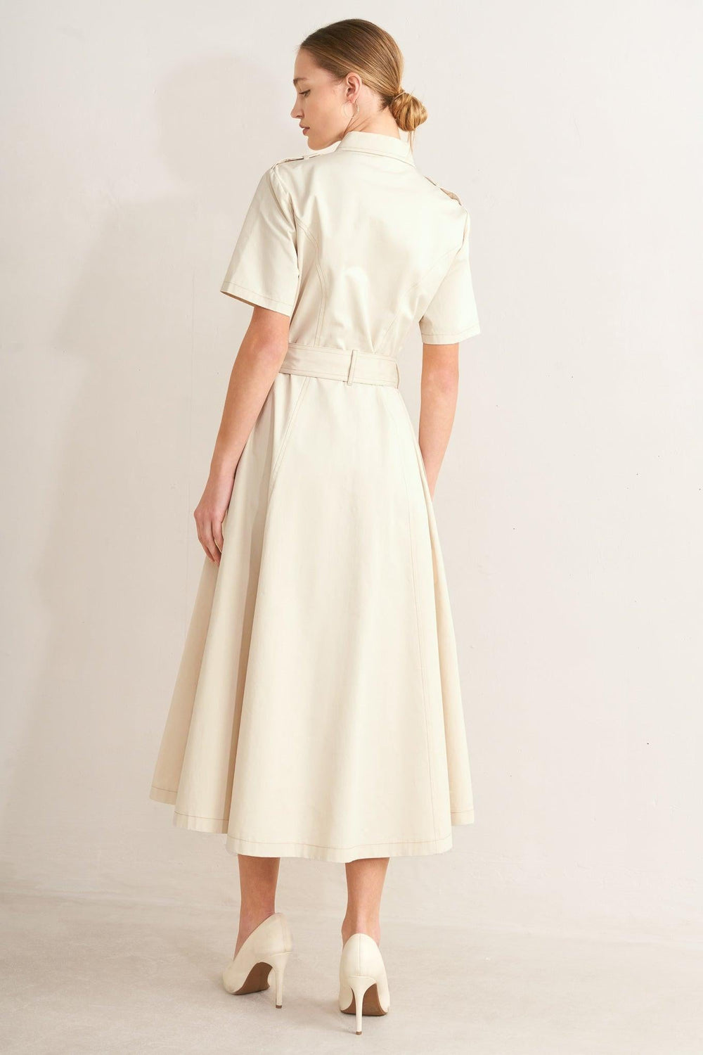 Sandstone Grace Woven Midi Shirt Dress from KADOU Boutique