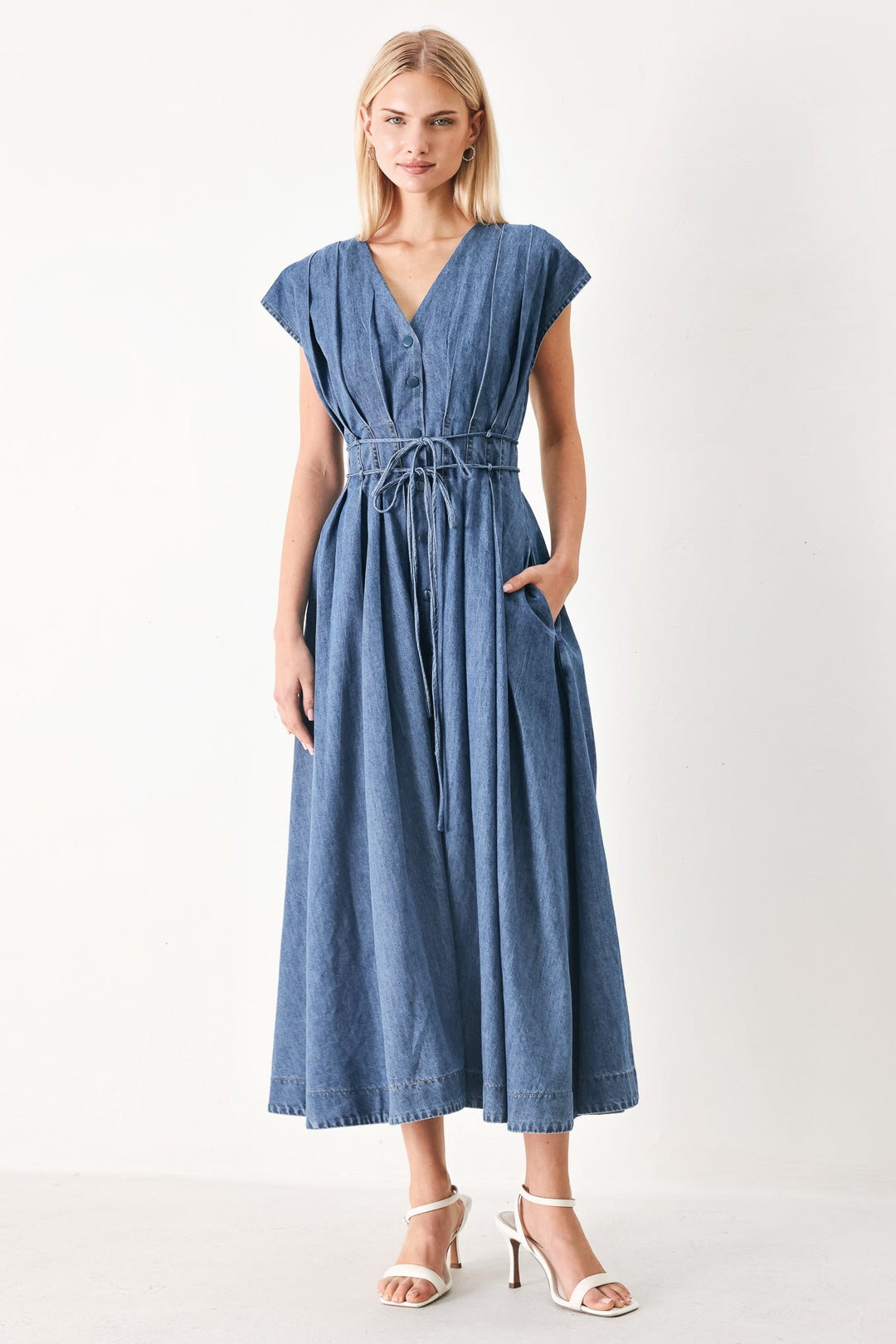 Midnight Flow Denim Midi Dress from KADOU Boutique