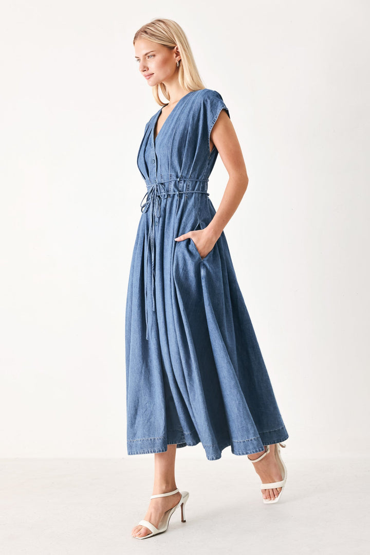 Midnight Flow Denim Midi Dress from KADOU Boutique