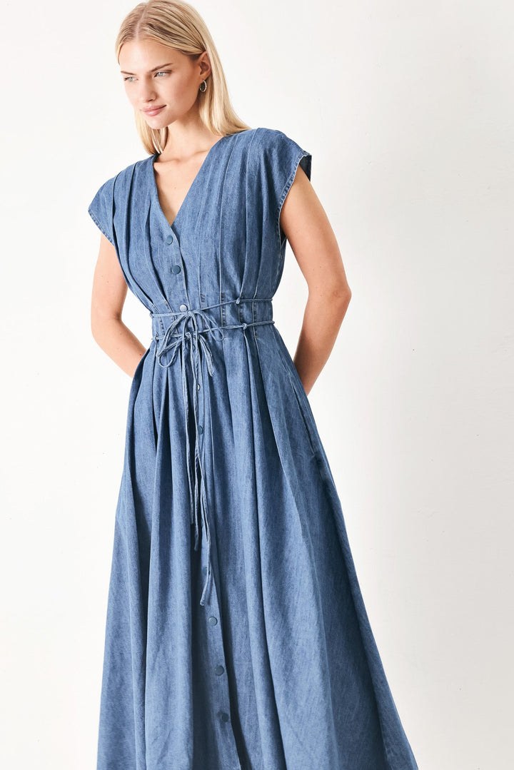Midnight Flow Denim Midi Dress from KADOU Boutique