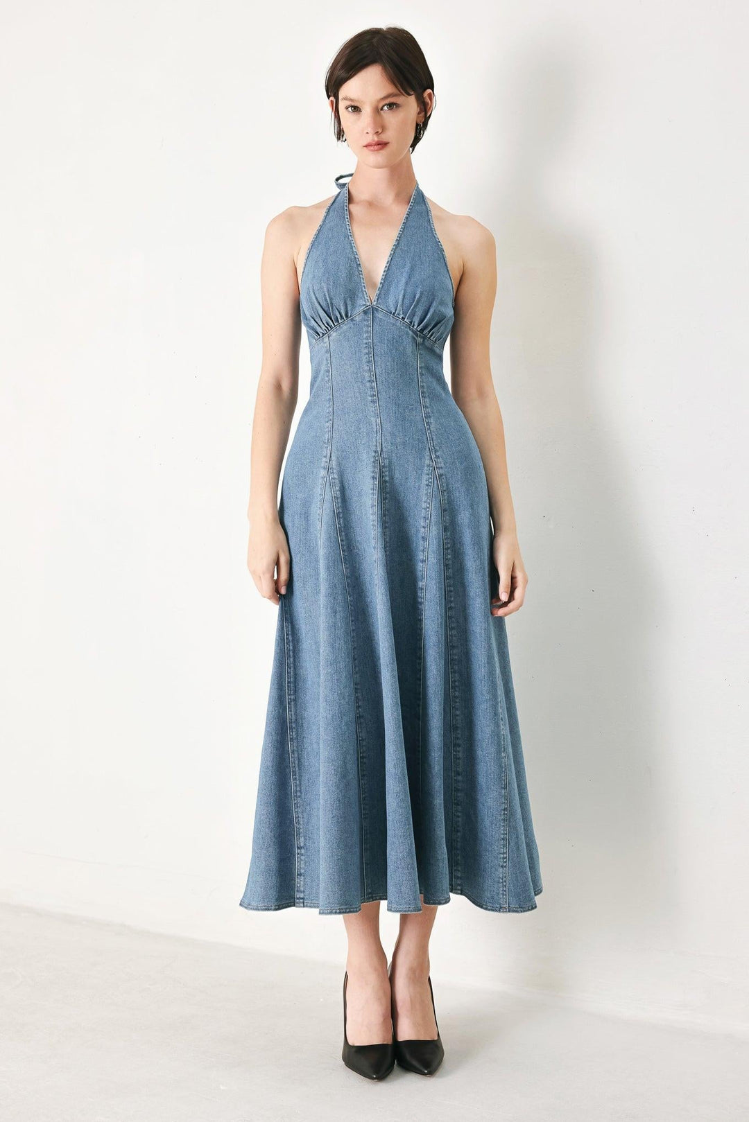 Blue Blossom Denim Midi Dress from KADOU Boutique