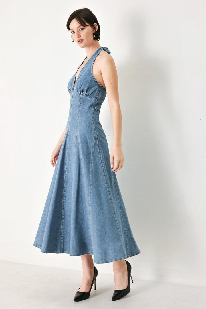 Blue Blossom Denim Midi Dress from KADOU Boutique