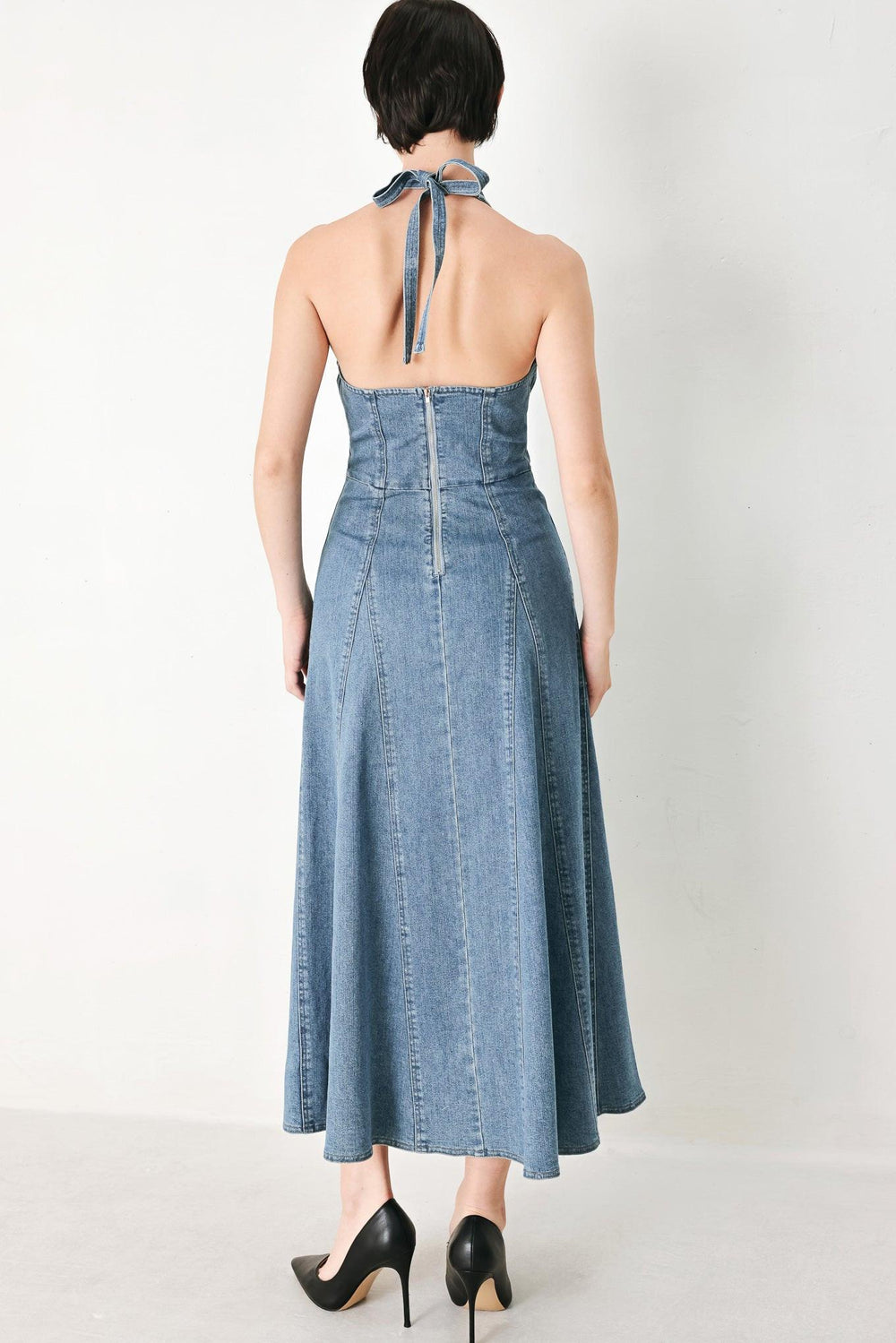 Blue Blossom Denim Midi Dress from KADOU Boutique