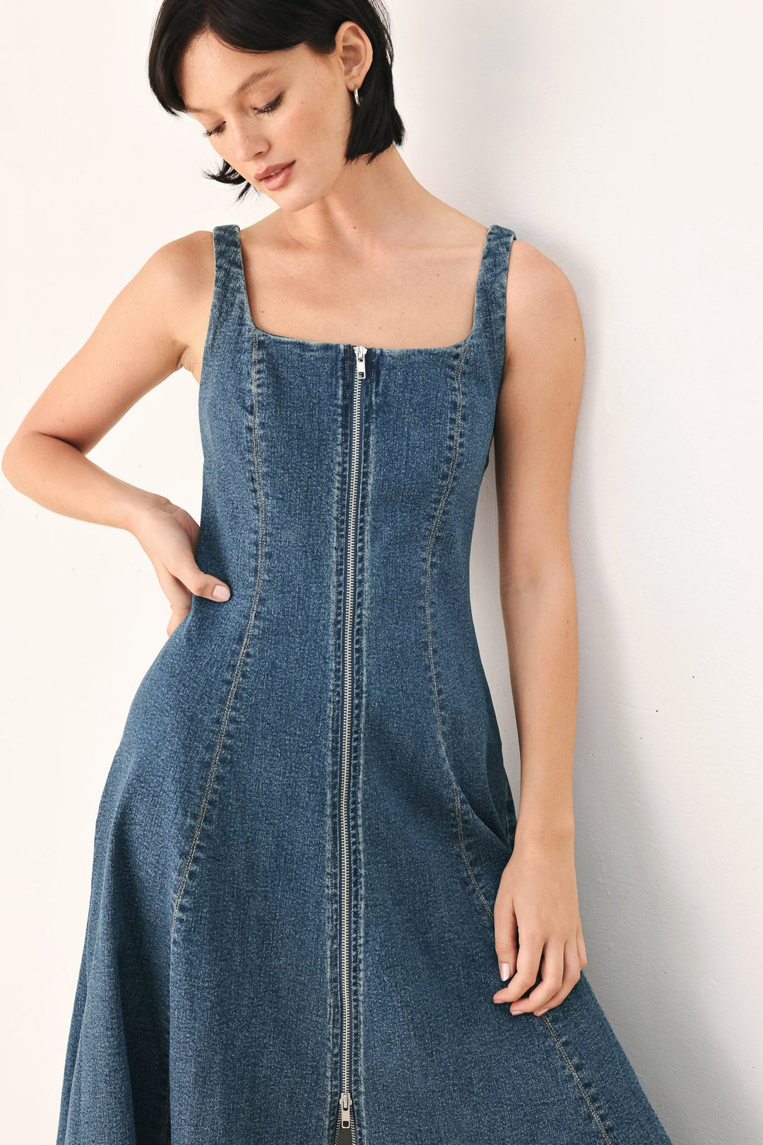 Blue Horizon Zip Front Denim Midi Dress from KADOU Boutique