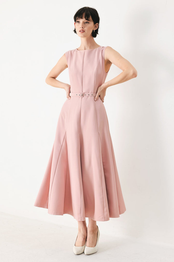 Calm Afterglow Blush Woven Midi Dress from KADOU Boutique