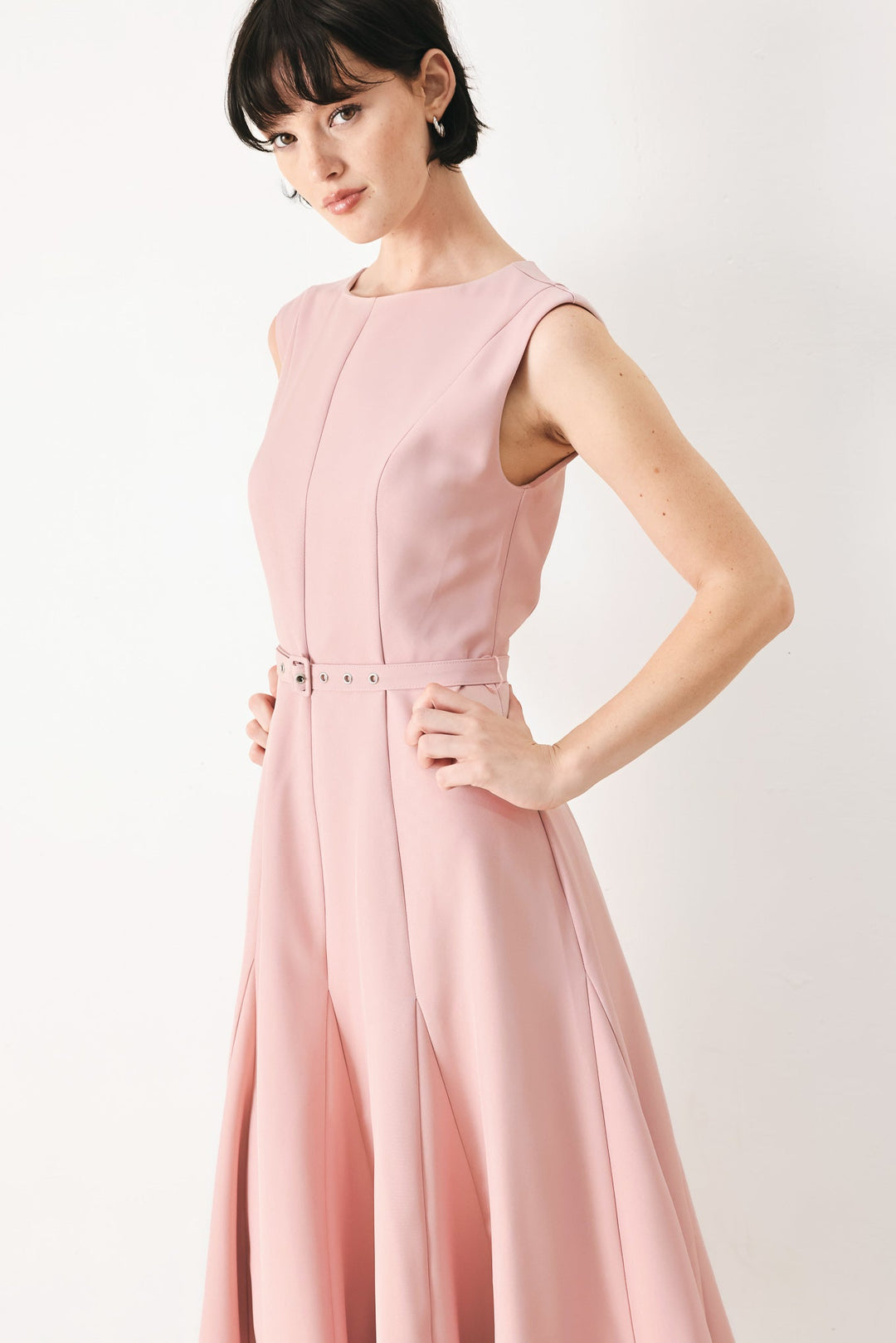 Calm Afterglow Blush Woven Midi Dress from KADOU Boutique