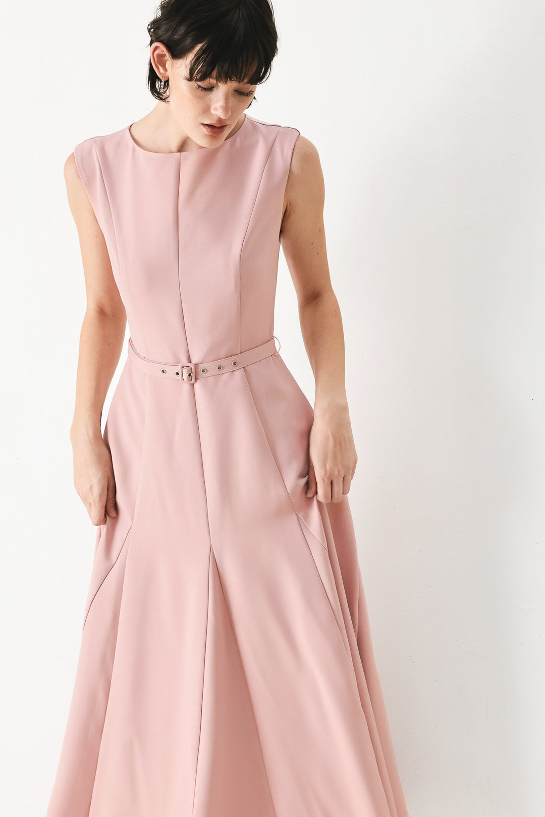 Calm Afterglow Blush Woven Midi Dress from KADOU Boutique