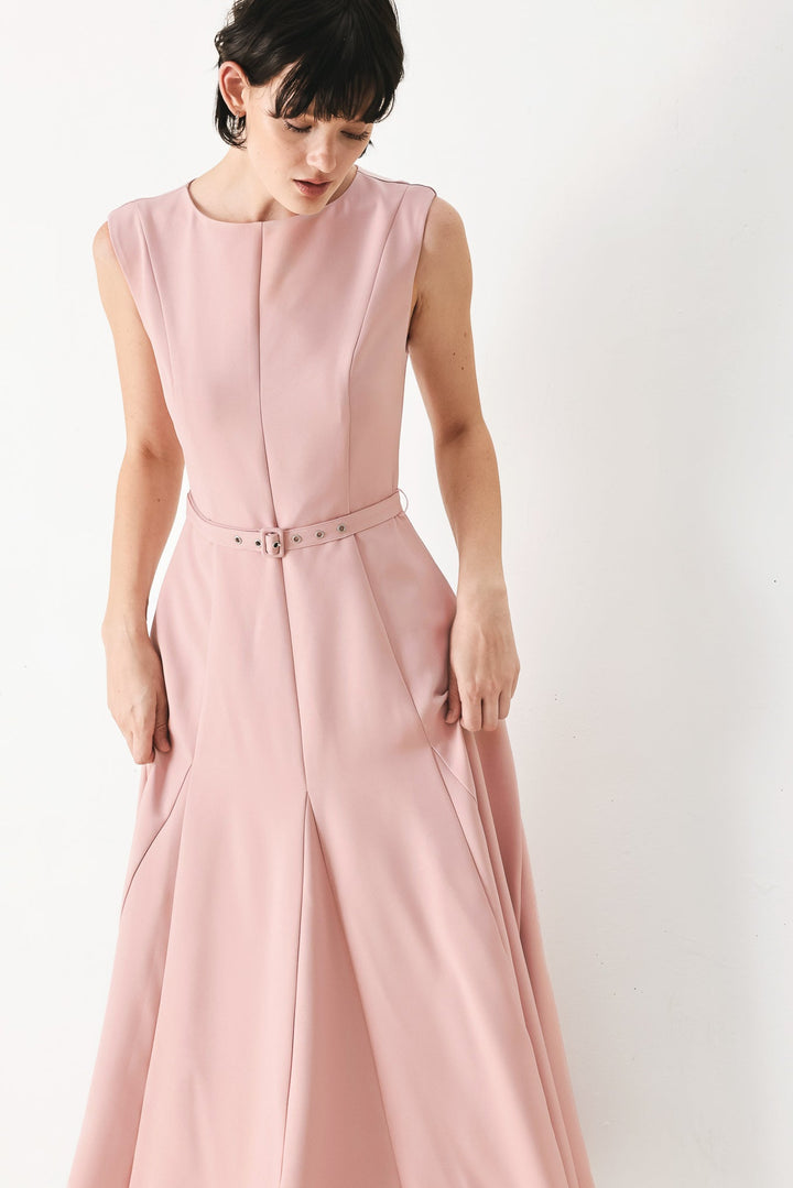 Calm Afterglow Blush Woven Midi Dress from KADOU Boutique