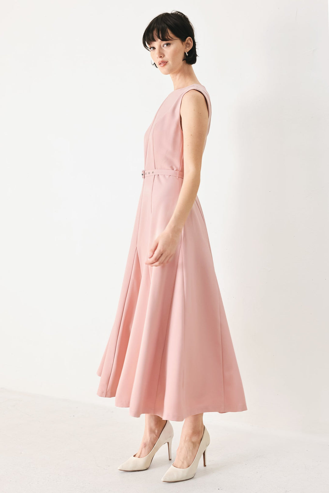 Calm Afterglow Blush Woven Midi Dress from KADOU Boutique