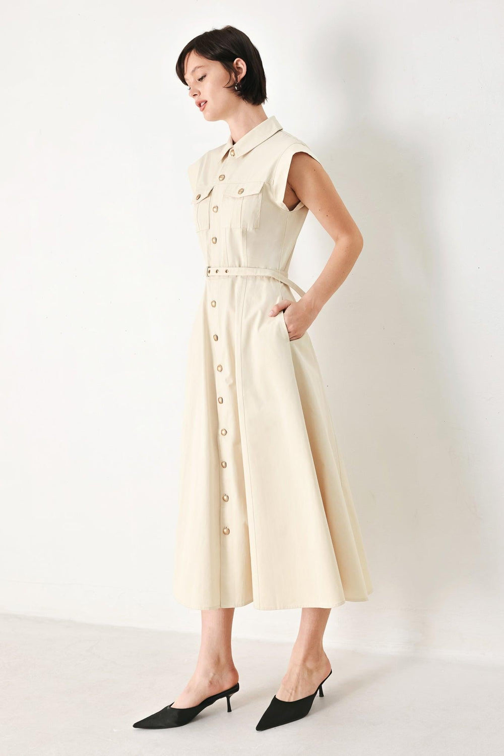 Neutral Command Woven Shirt Dress from KADOU Boutique