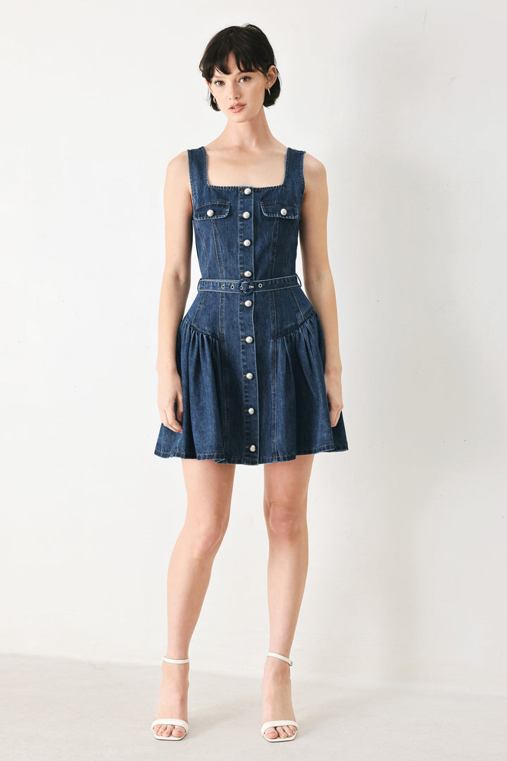 Baby Blue Love Denim Mini Dress from KADOU Boutique