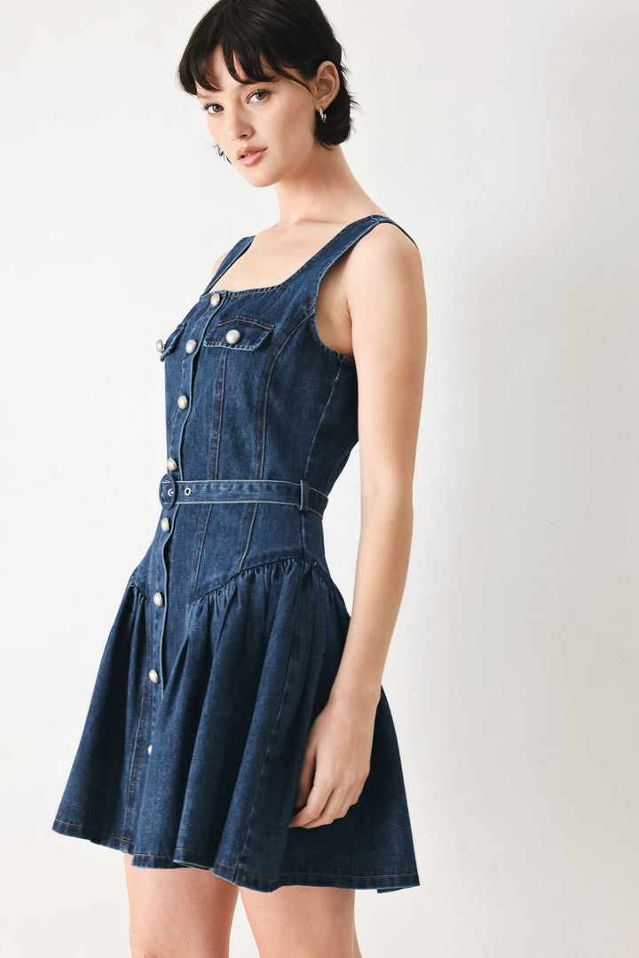 Baby Blue Love Denim Mini Dress from KADOU Boutique
