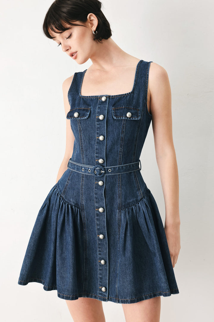 Baby Blue Love Denim Mini Dress from KADOU Boutique