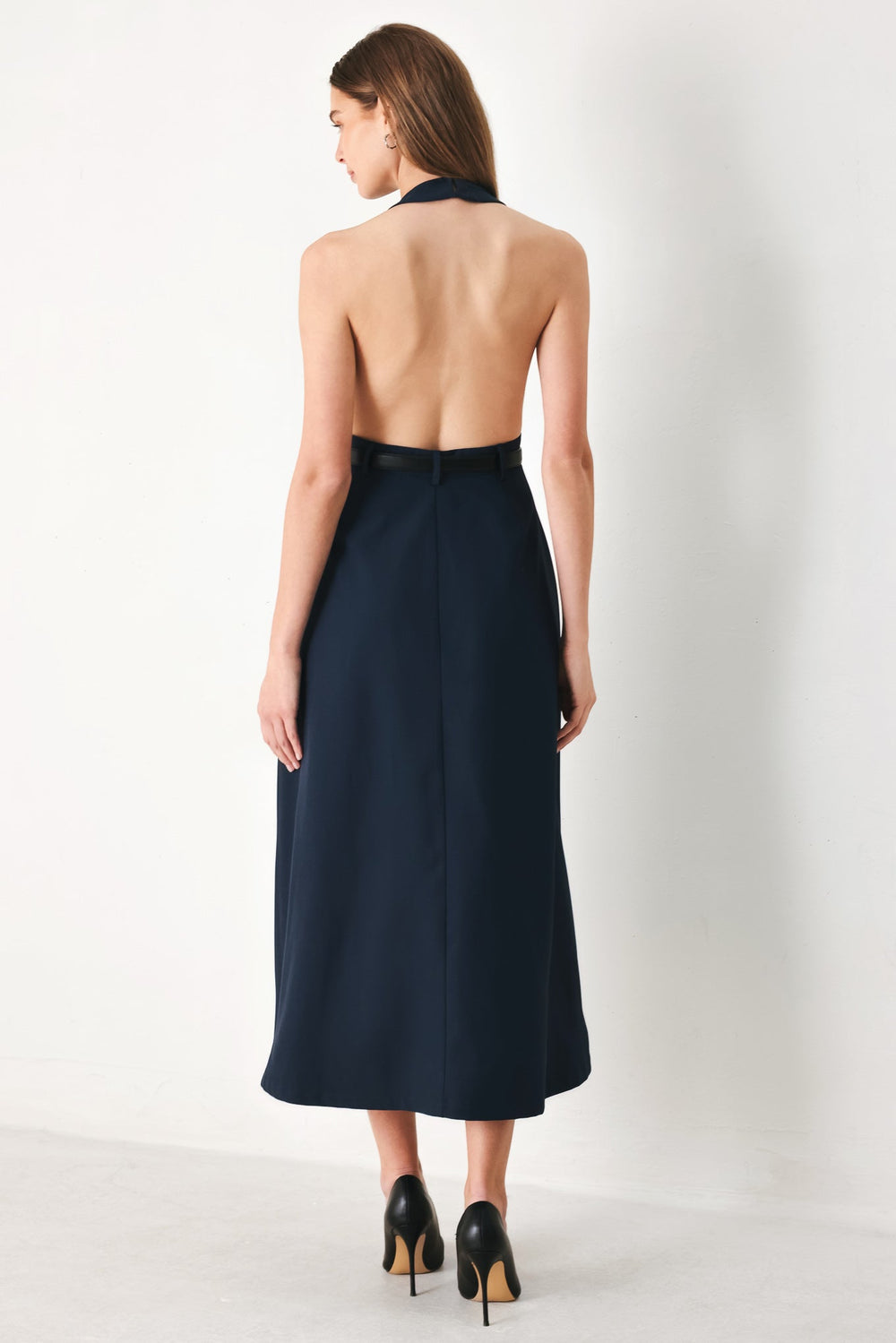 Midnight Form Woven Midi Dress from KADOU Boutique
