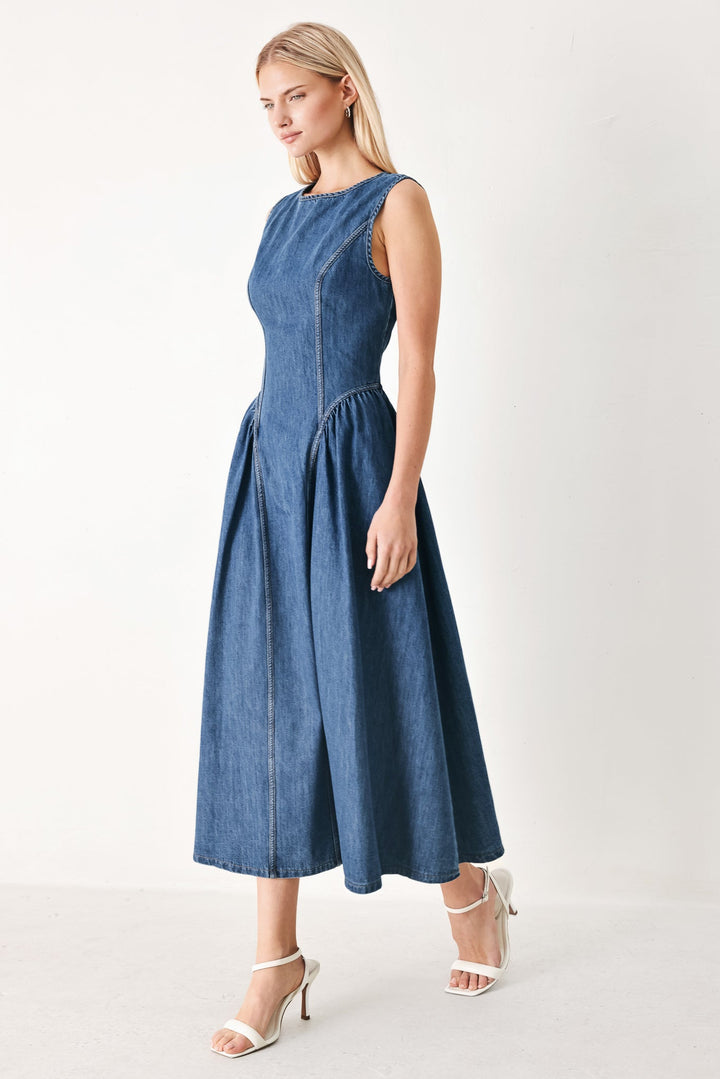 CONTEMPORARY GRACE DENIM MIDI DRESS