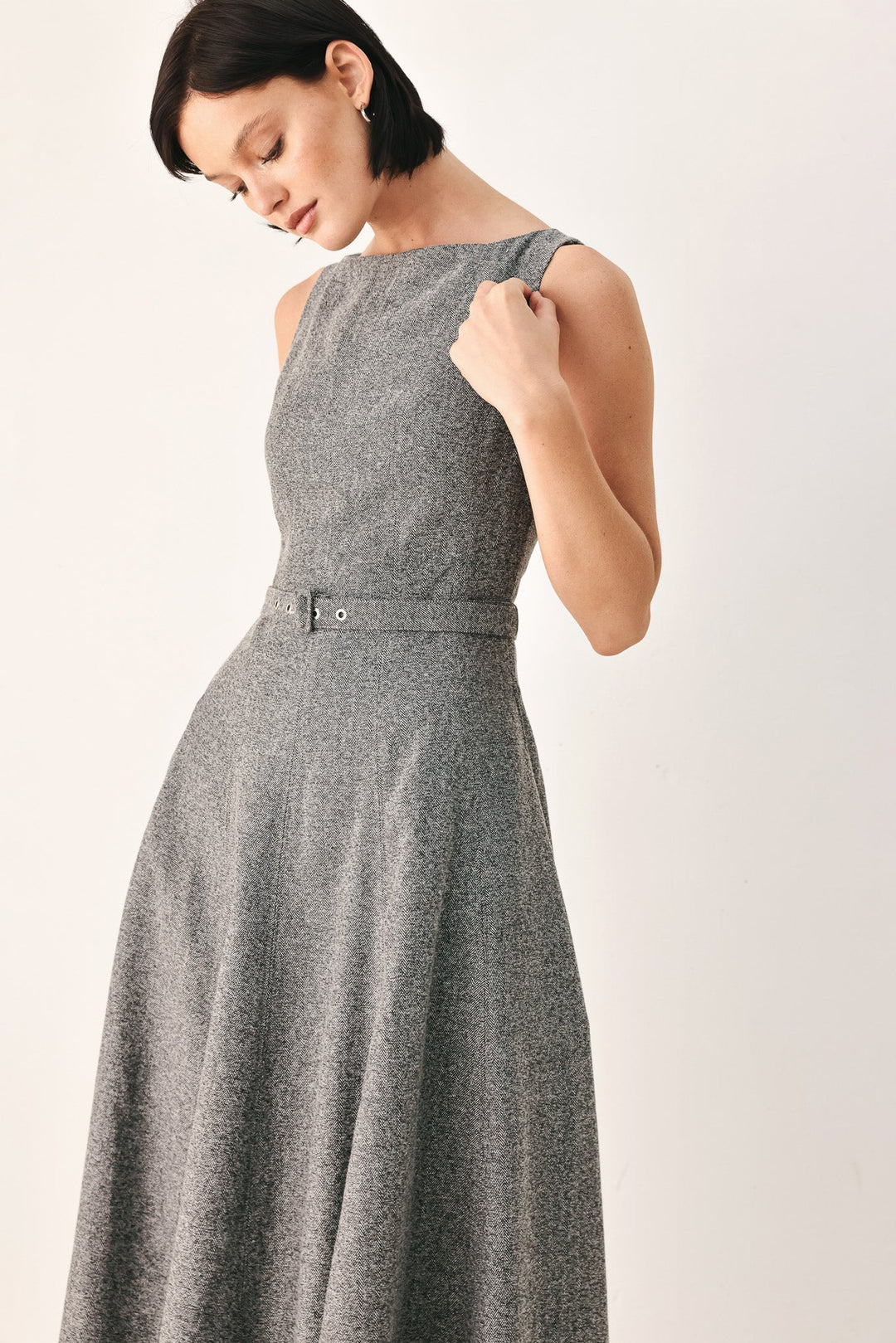 Silver Lining Belted A-Line Midi Dress from KADOU Boutique