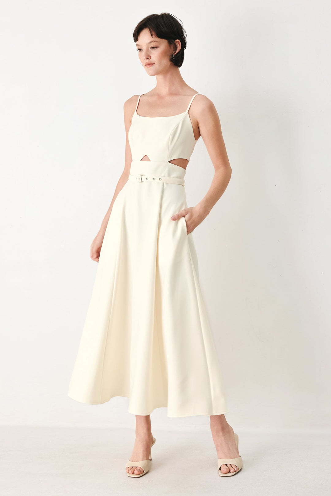 PEARL MOON WOVEN MIDI DRESS