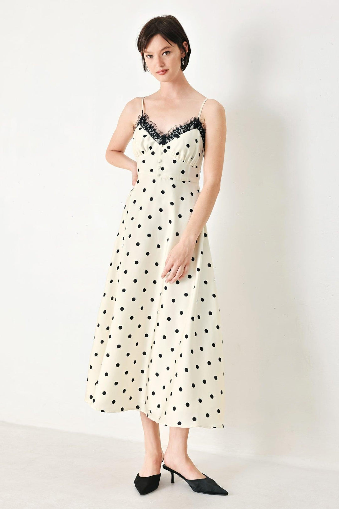 Dotty Sweetheart Woven Midi Dress from KADOU Boutique