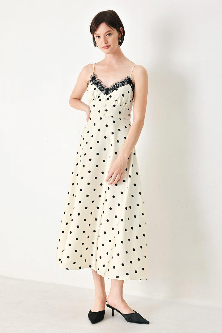 Dotty Sweetheart Woven Midi Dress from KADOU Boutique
