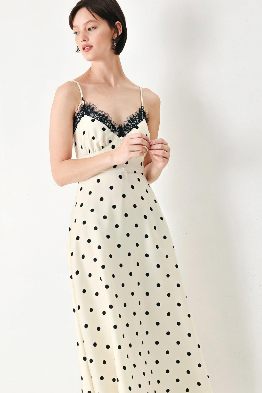 Dotty Sweetheart Woven Midi Dress from KADOU Boutique