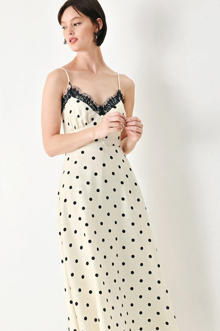 Dotty Sweetheart Woven Midi Dress from KADOU Boutique