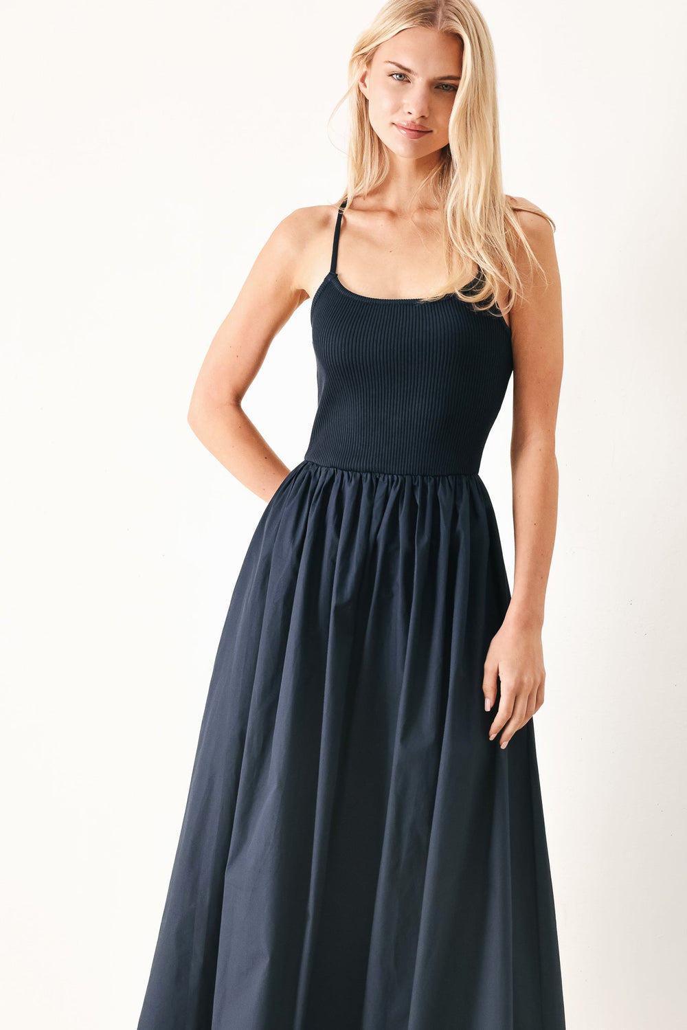 Easy Breeze Navy Woven Midi Dress from KADOU Boutique