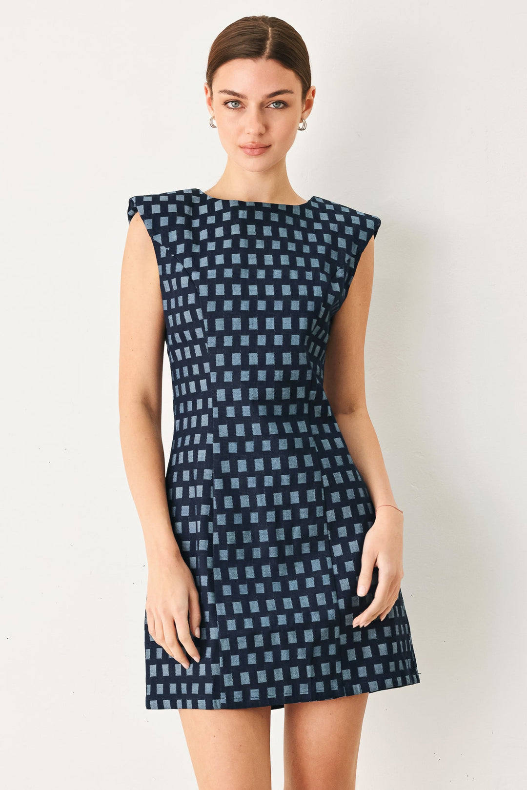 Cool Girl Check Jacquard Denim Mini Dress from KADOU Boutique