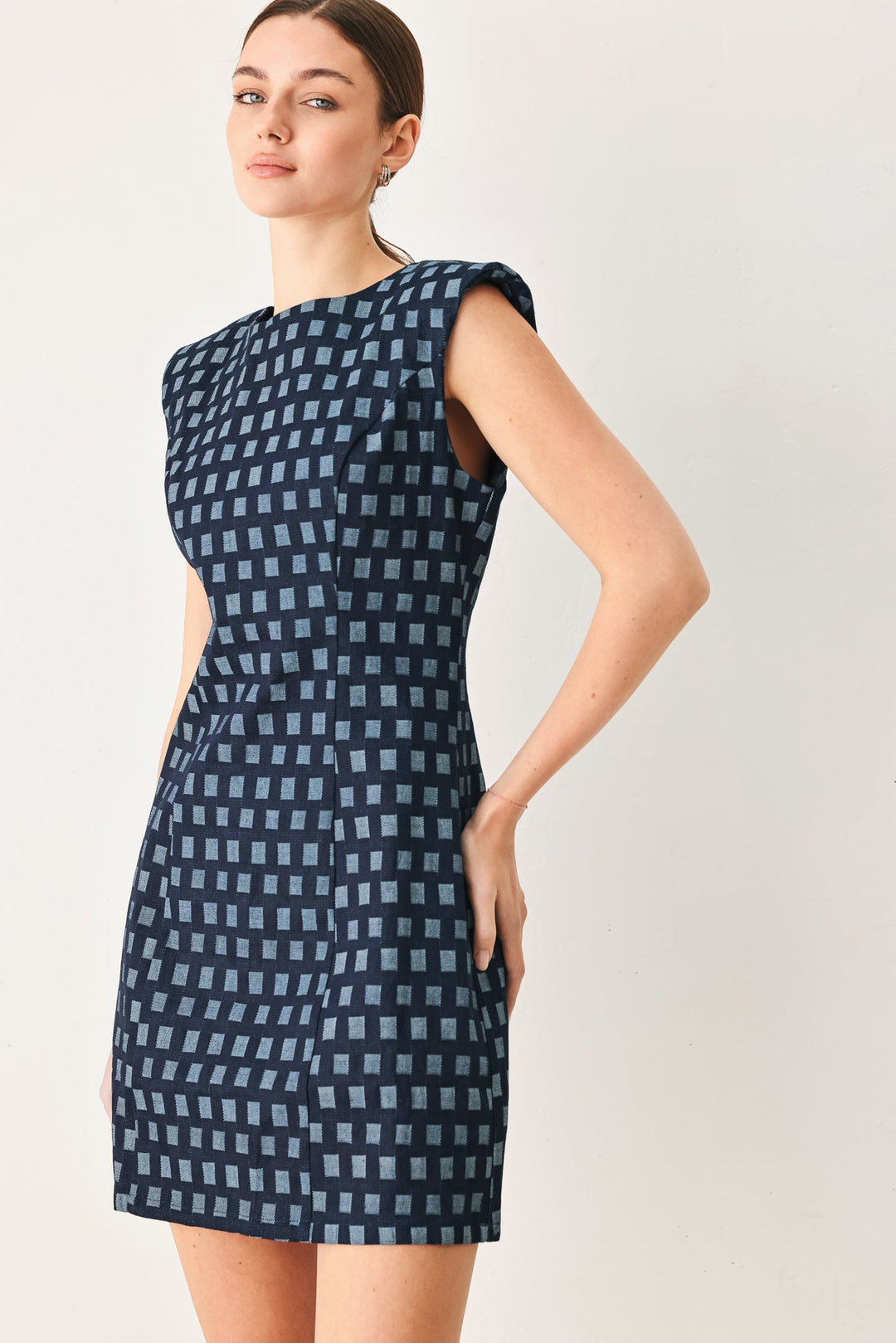 Cool Girl Check Jacquard Denim Mini Dress from KADOU Boutique