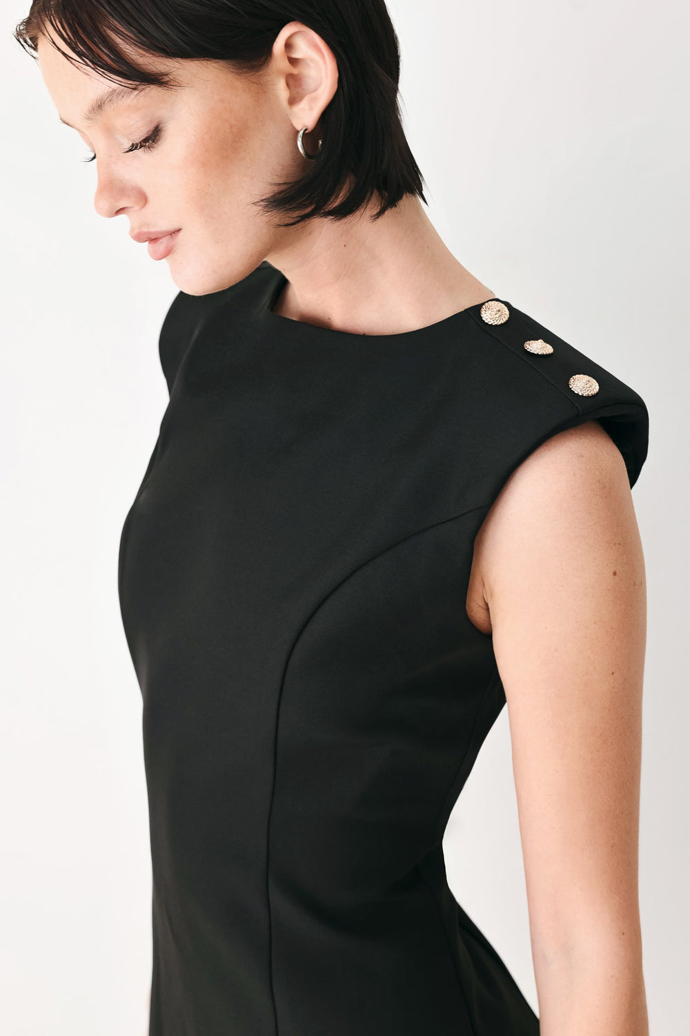 Ebony Modern Edge Woven Mini Shift Dress from KADOU Boutique