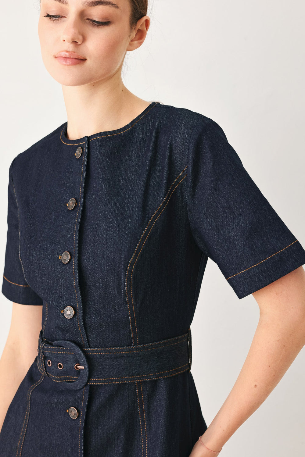 Romantic Denim Woven Midi Dress from KADOU Boutique