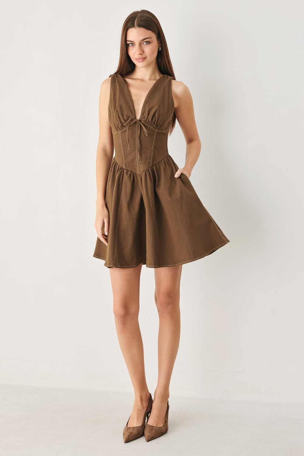 Walnut Romance Woven Mini Dress from KADOU Boutique